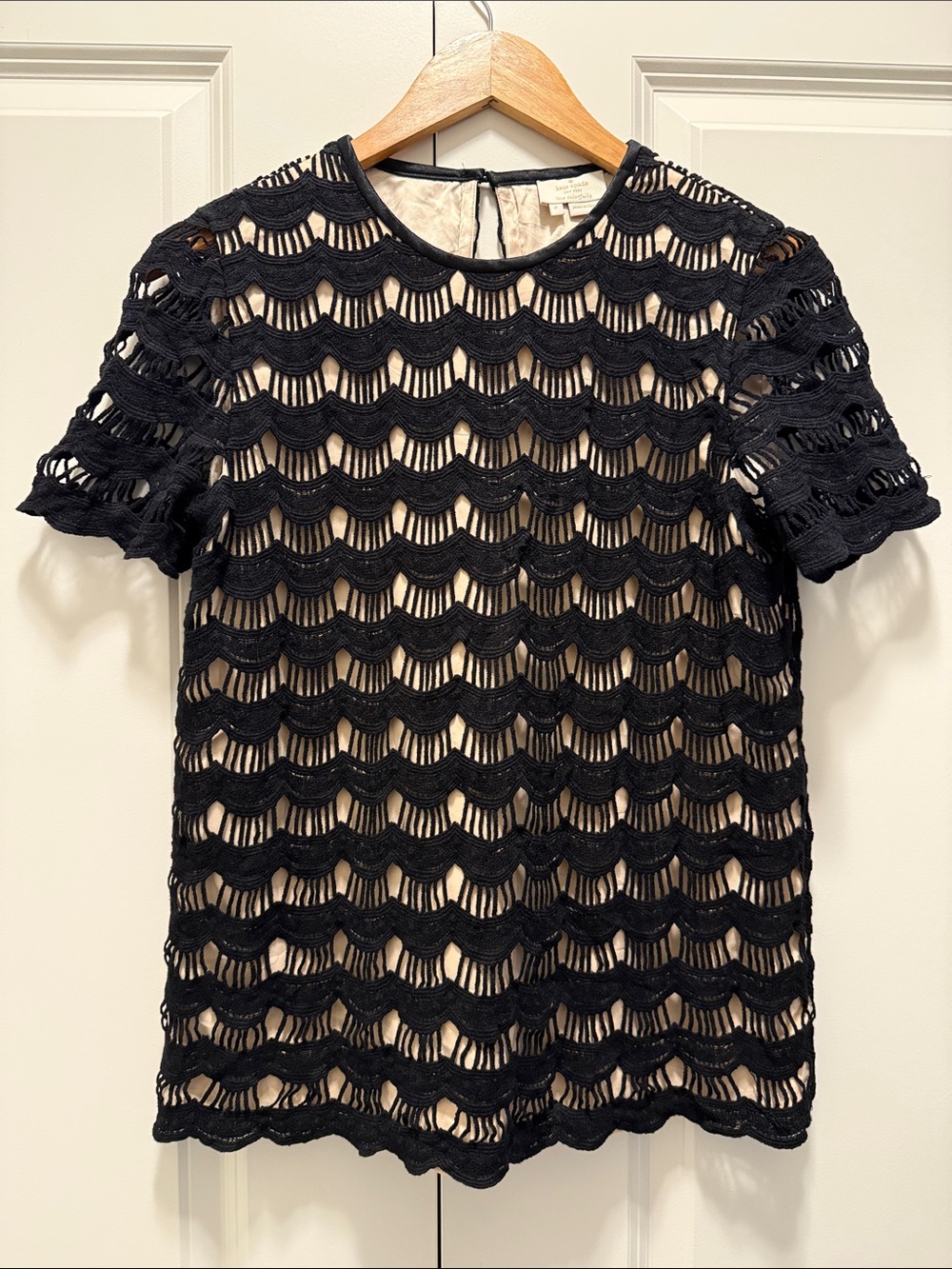 kate spade Black Crochet Lace Short-Sleeve Top with Nude Lining